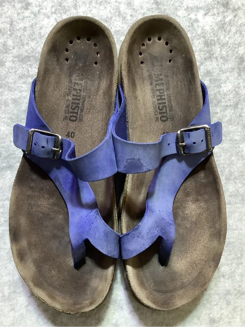 Mephisto Blue Leather Thong Sandals Women's EU40